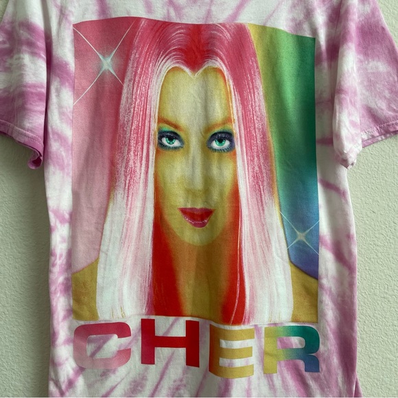 CHER Light Pink White Tie Dye Rainbow Crewneck Short Sleeve Graphic Tee - Picture 3 of 6